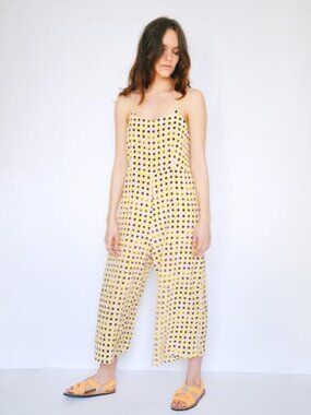 Dusen Dusen Culotte Romper – Peach Double Dot